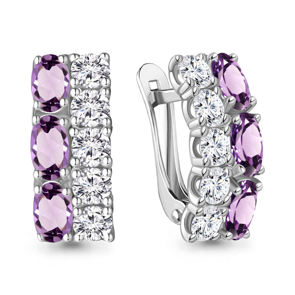 4429604А Серьги из Серебра с аметистами, фианитами