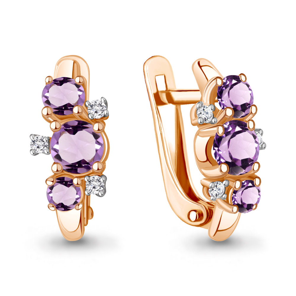 4429704 Серьги из Золота с аметистами, фианитами