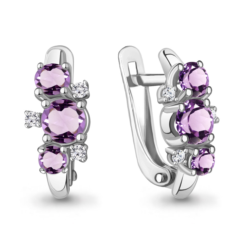 4429704 Серьги из Серебра с аметистами, фианитами