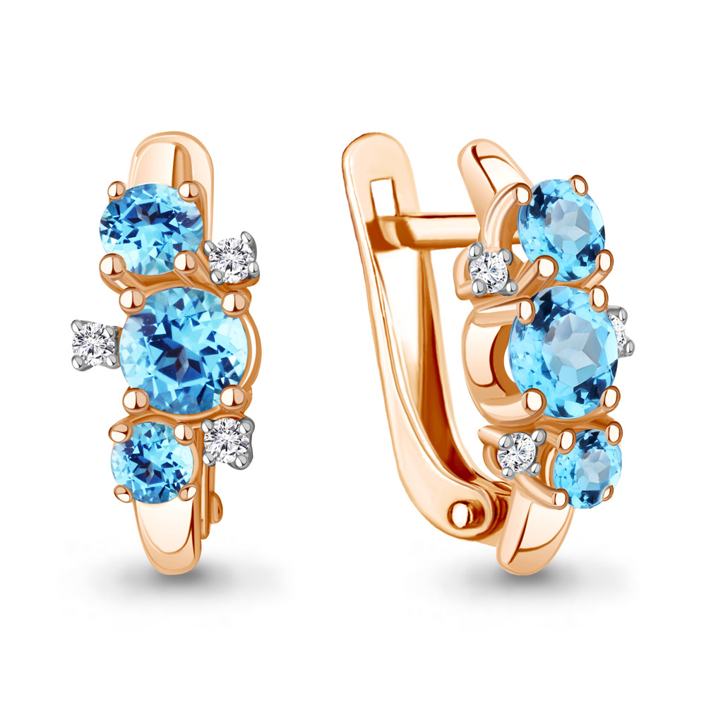 4429705 Серьги из Золота с топазами свисс блю, фианитами