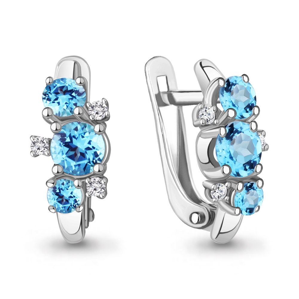 4429705 Серьги из Серебра с топазами свисс блю, фианитами