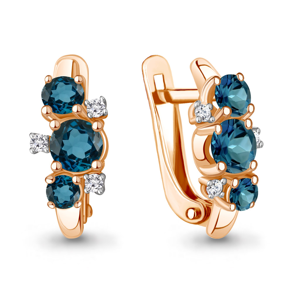 4429708 Серьги из Золота с топазами лондон блю, фианитами