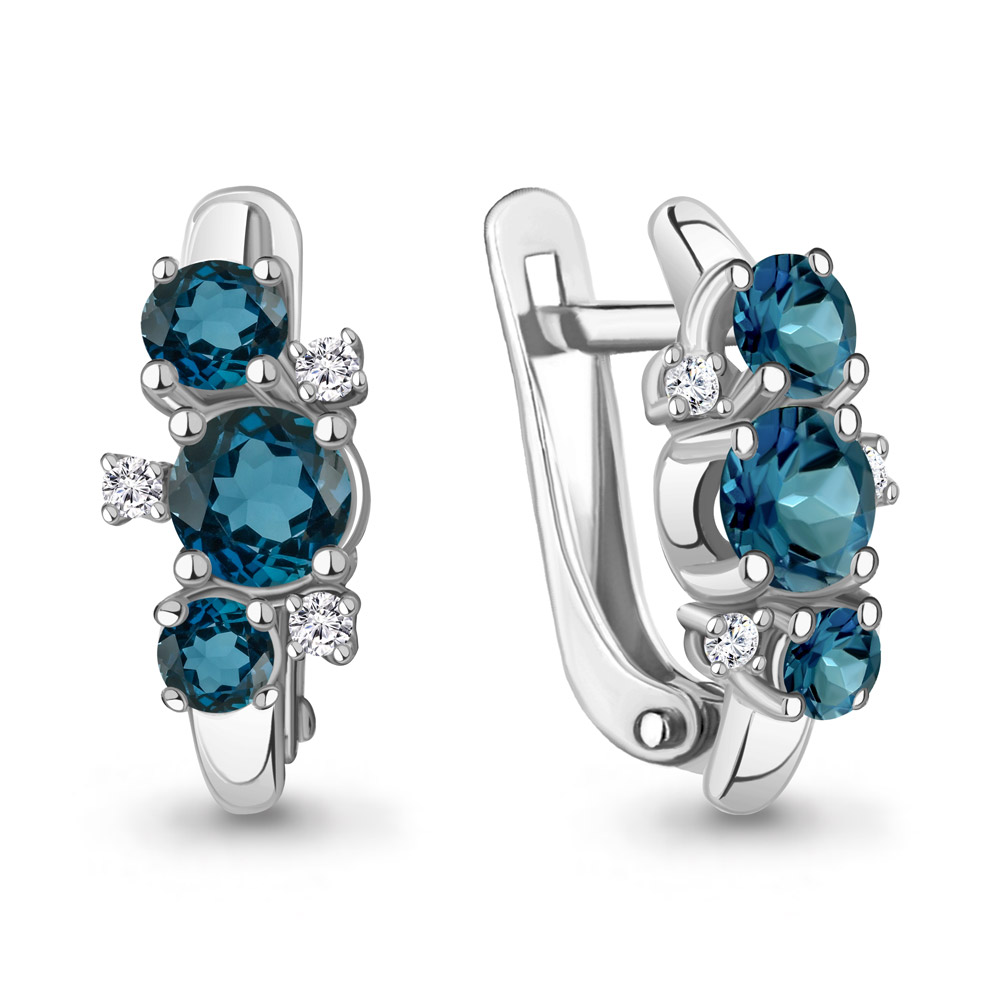 4429708 Серьги из Серебра с топазами лондон блю, фианитами