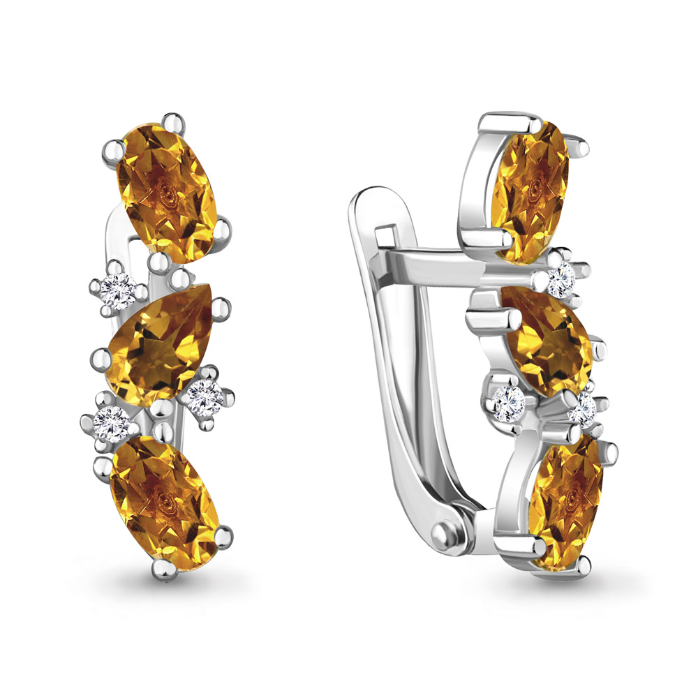 4429906А Серьги из Серебра с фианитами, цитринами