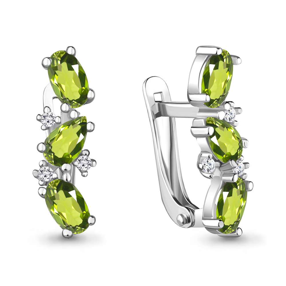 4429907А Серьги из Серебра с фианитами, хризолитами
