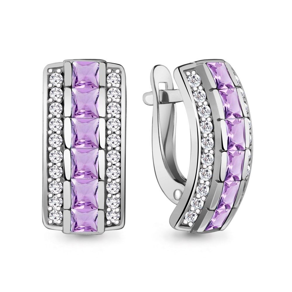 4430504А Серьги из Серебра с аметистами, фианитами