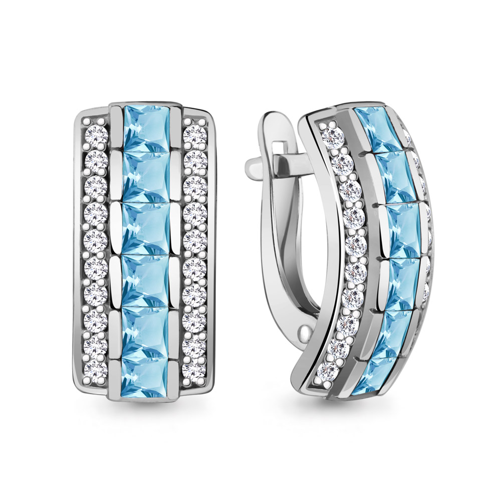 4430505А Серьги из Серебра с топазами свисс блю, фианитами