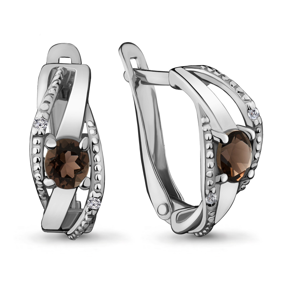 4430901 Серьги из Серебра с кварцами дымчатыми, фианитами