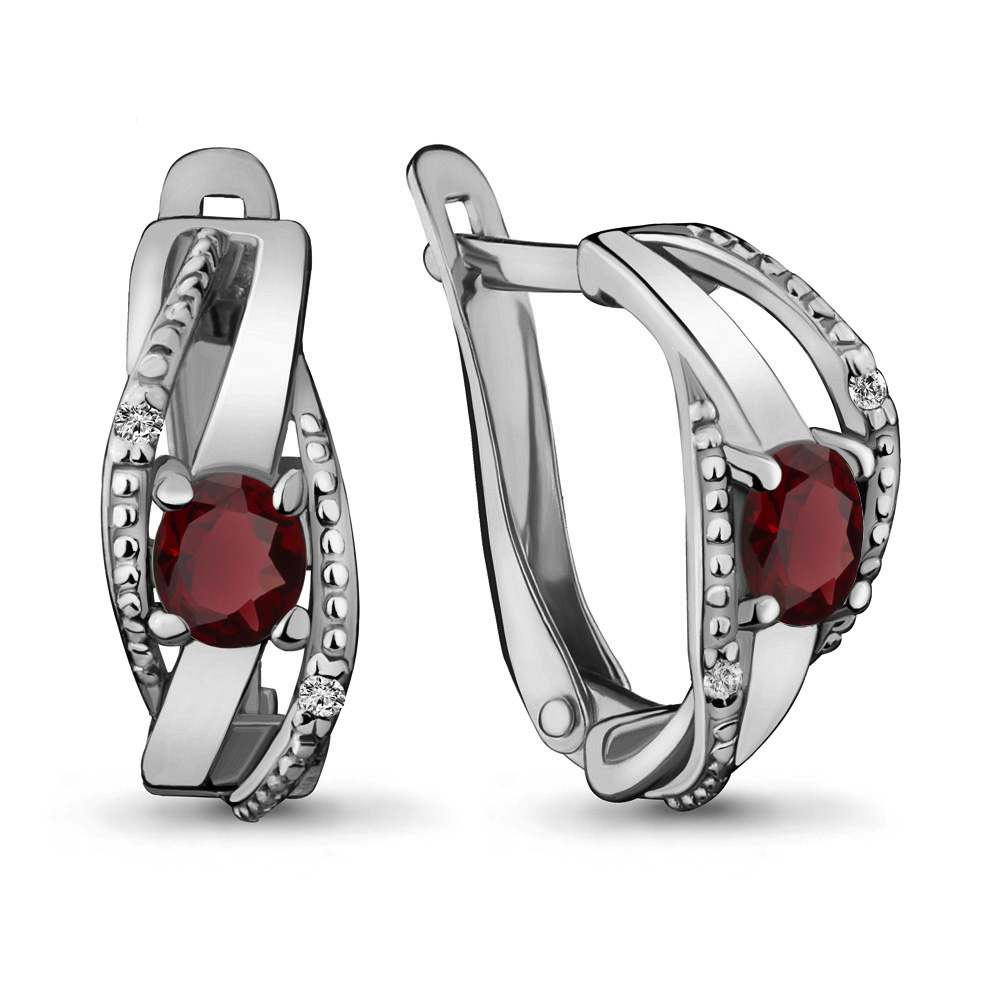 4430903 Серьги из Серебра с гранатами, фианитами
