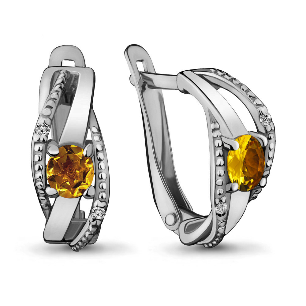 4430906 Серьги из Серебра с фианитами, цитринами