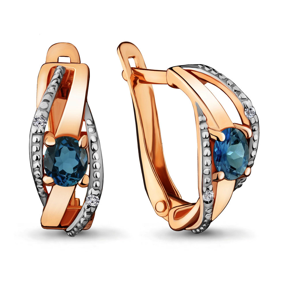 4430908 Серьги из Золота с топазами лондон блю, фианитами