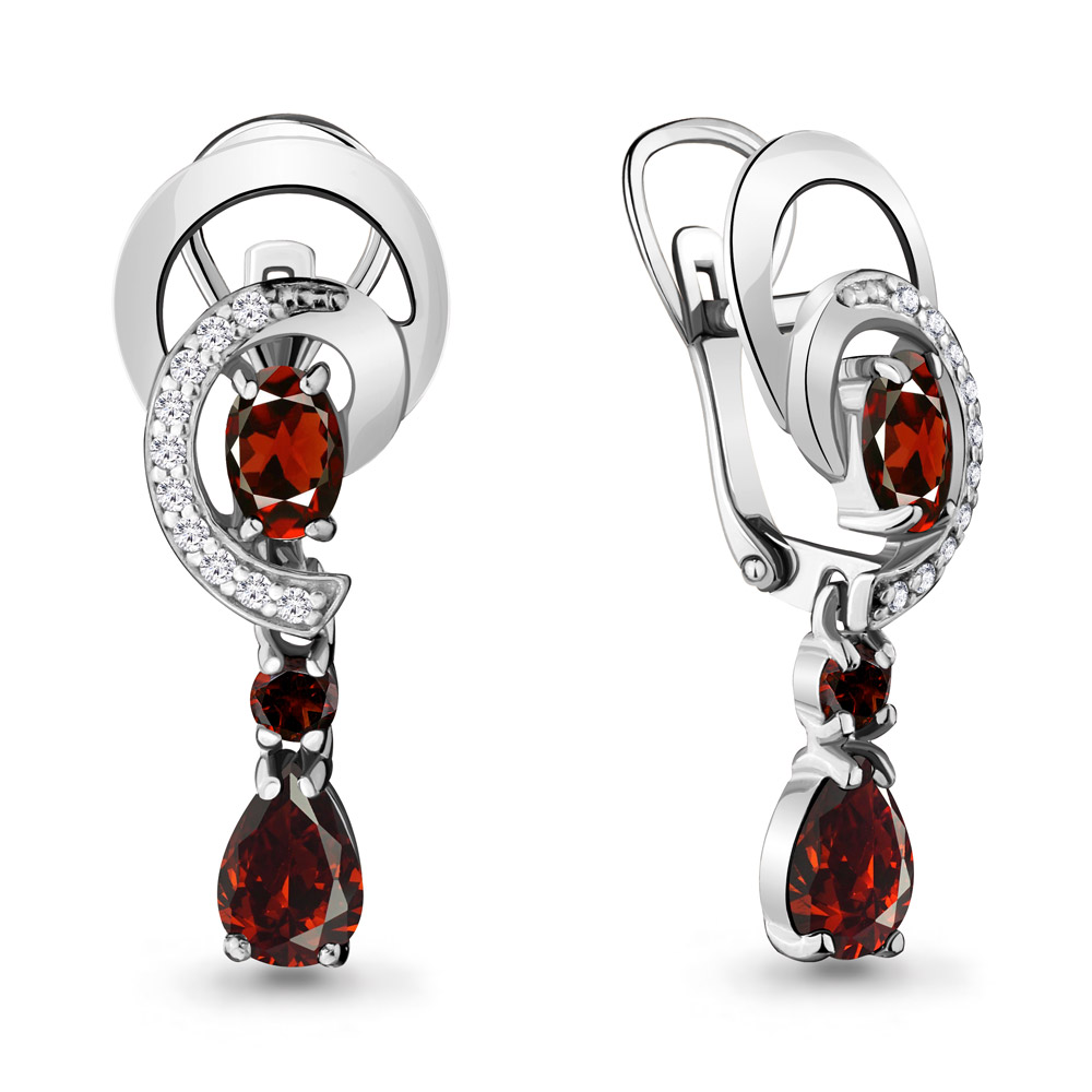 4431503А Серьги из Серебра с гранатами, фианитами