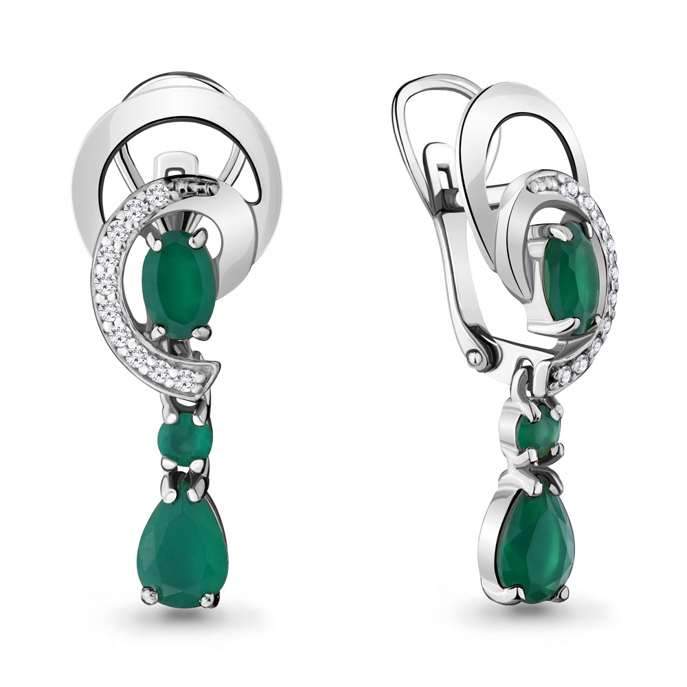 4431509А Серьги из Серебра с агатами, фианитами