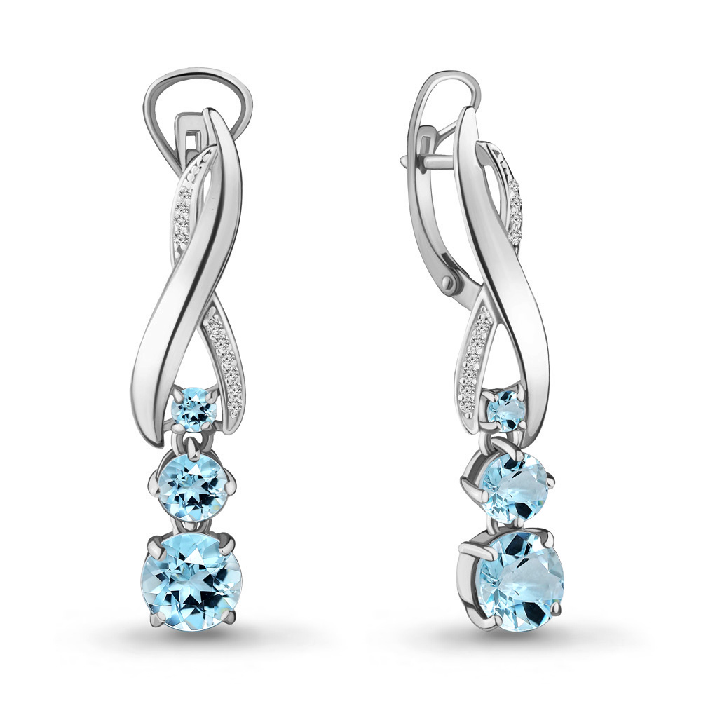 4431602А Серьги из Серебра с топазами скай блю, фианитами