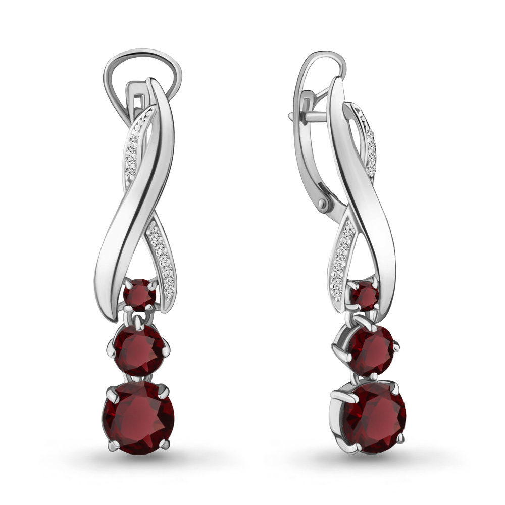 4431603А Серьги из Серебра с гранатами, фианитами