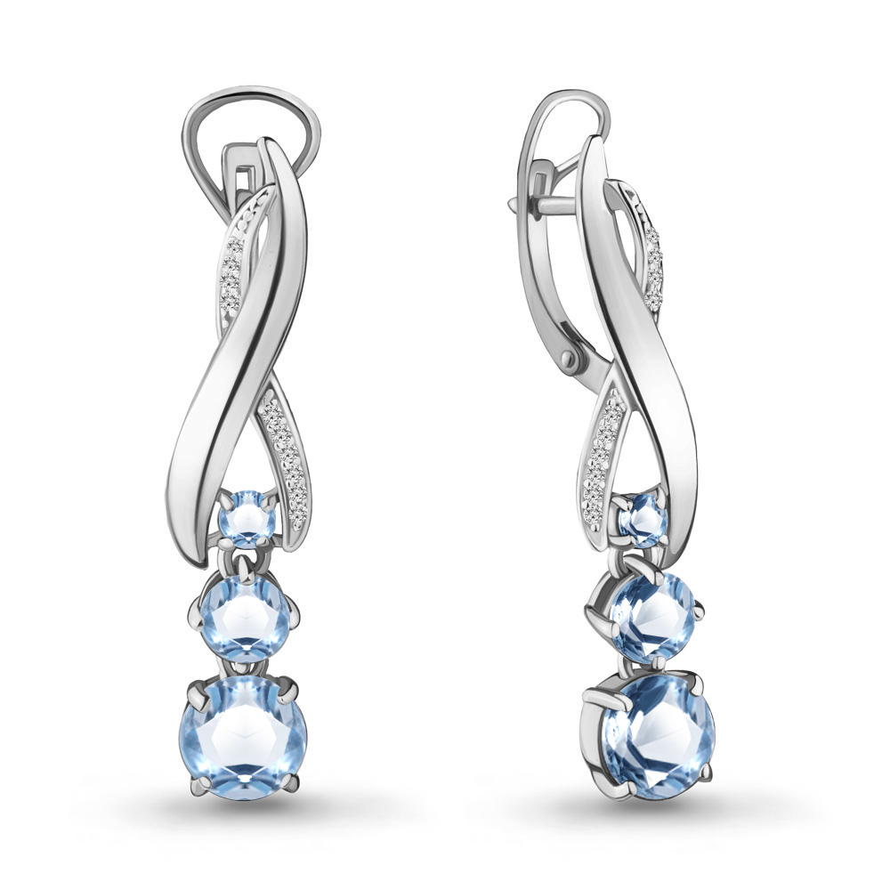 4431605А Серьги из Серебра с топазами свисс блю, фианитами