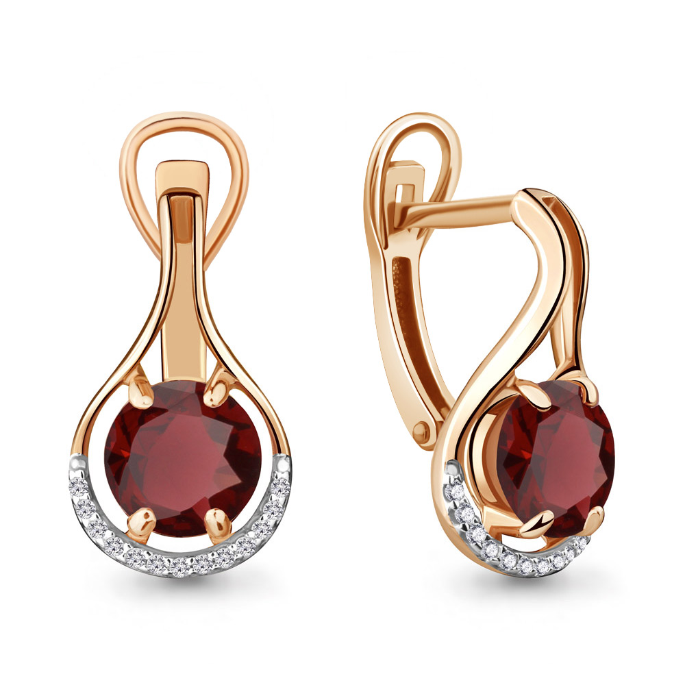 4431803А Серьги из Золота с гранатами, фианитами