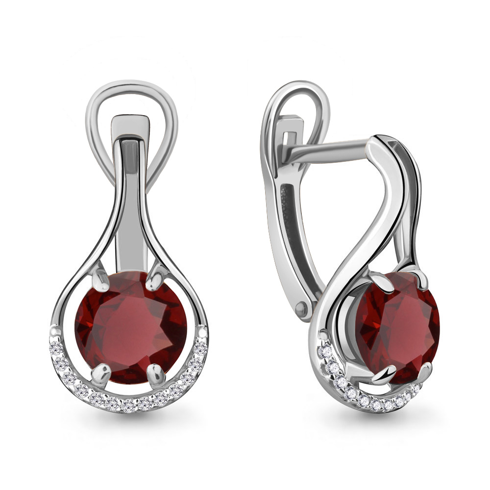 4431803А Серьги из Серебра с гранатами, фианитами
