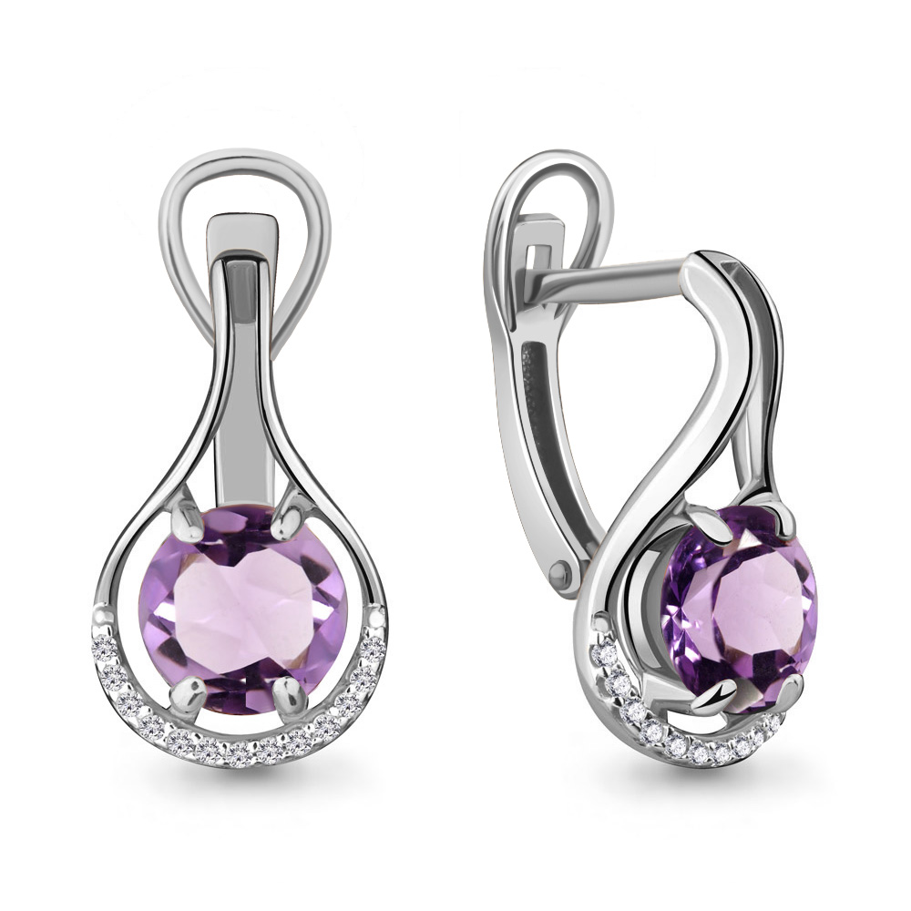 4431804А Серьги из Серебра с аметистами, фианитами