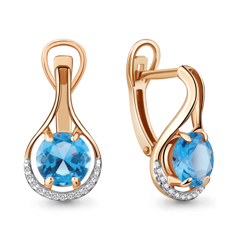 4431805А Серьги из Золота с топазами свисс блю, фианитами