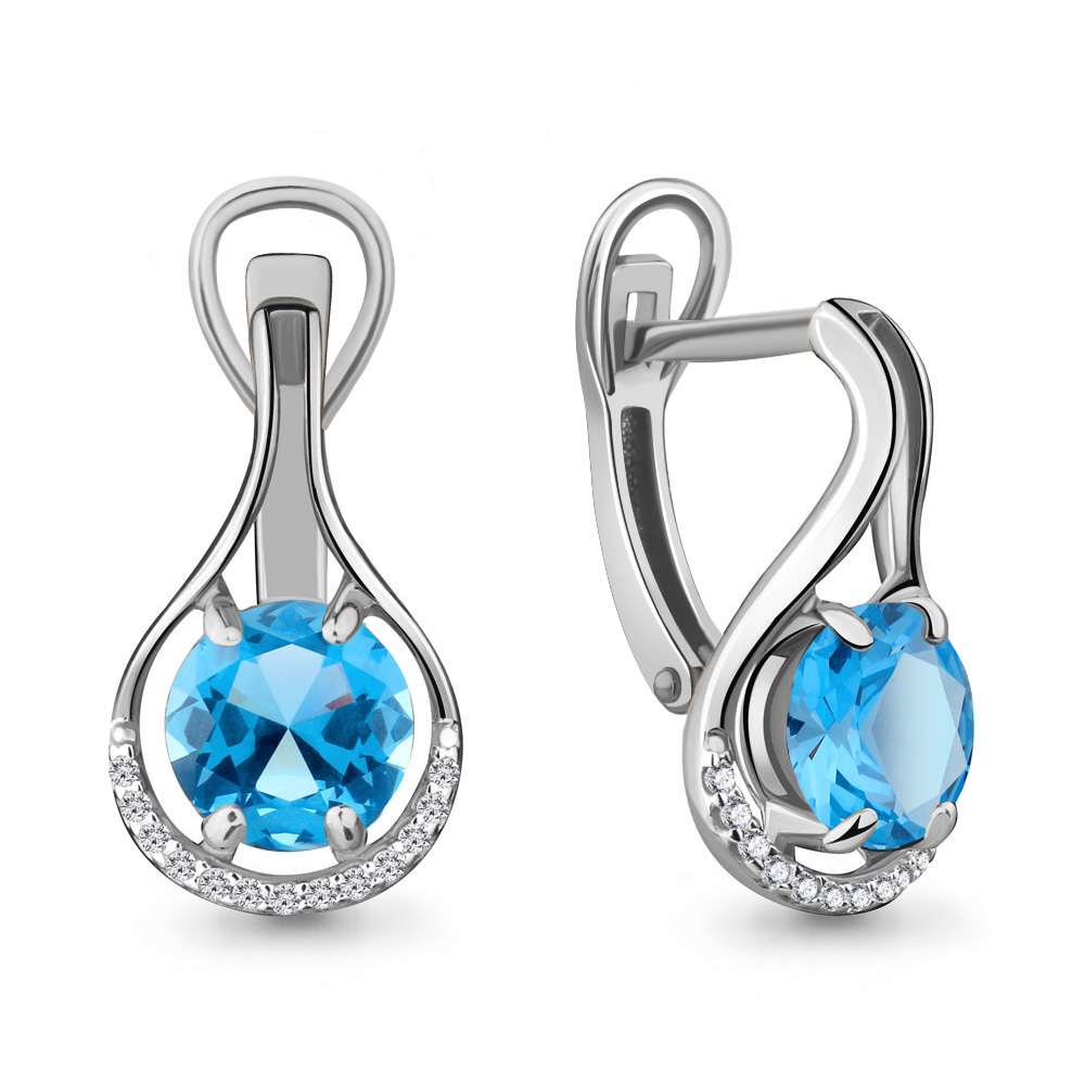 4431805А Серьги из Серебра с топазами свисс блю, фианитами