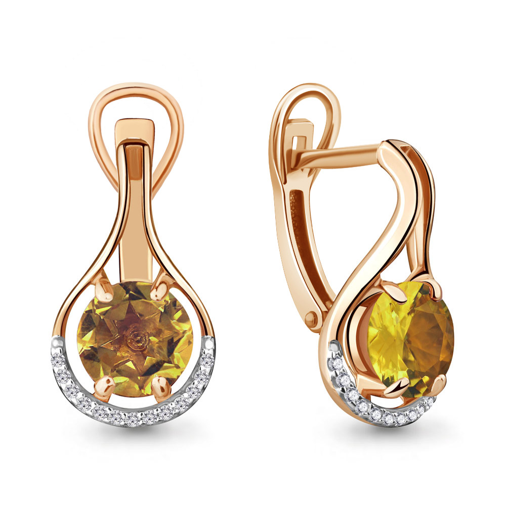 4431806А Серьги из Золота с фианитами, цитринами