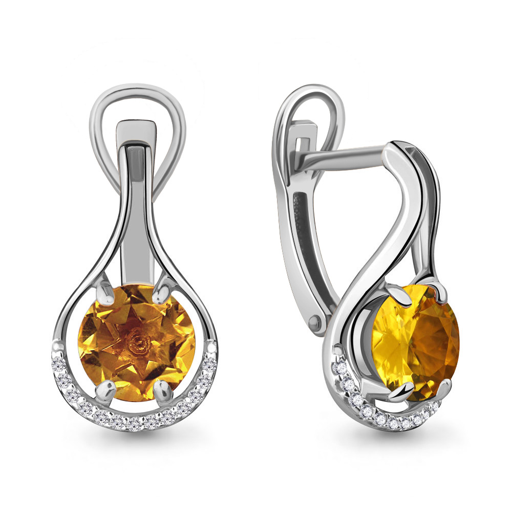 4431806А Серьги из Серебра с фианитами, цитринами