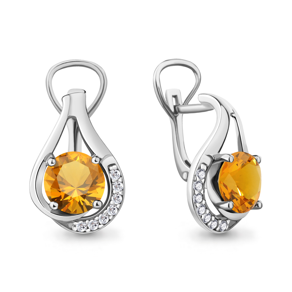 4432406А Серьги из Серебра с фианитами, цитринами