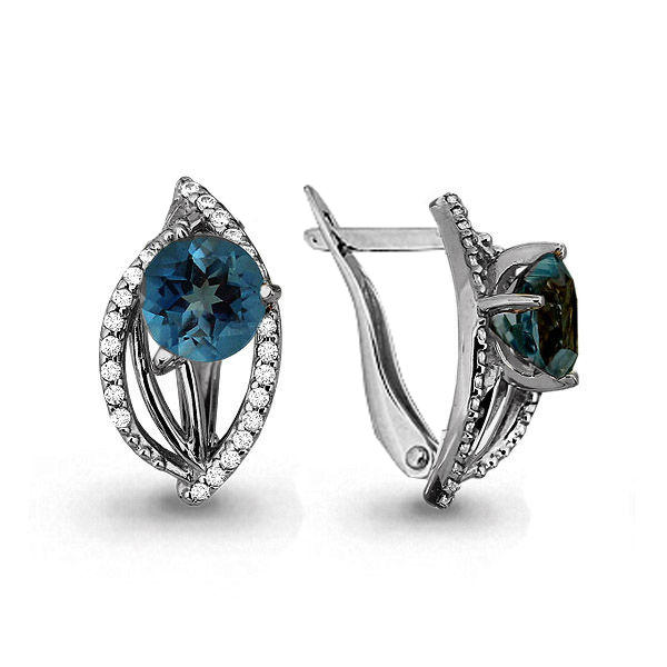 4434808А Серьги из Серебра с топазами лондон блю, фианитами