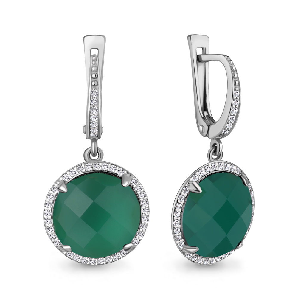 4436409А Серьги из Серебра с агатами, фианитами