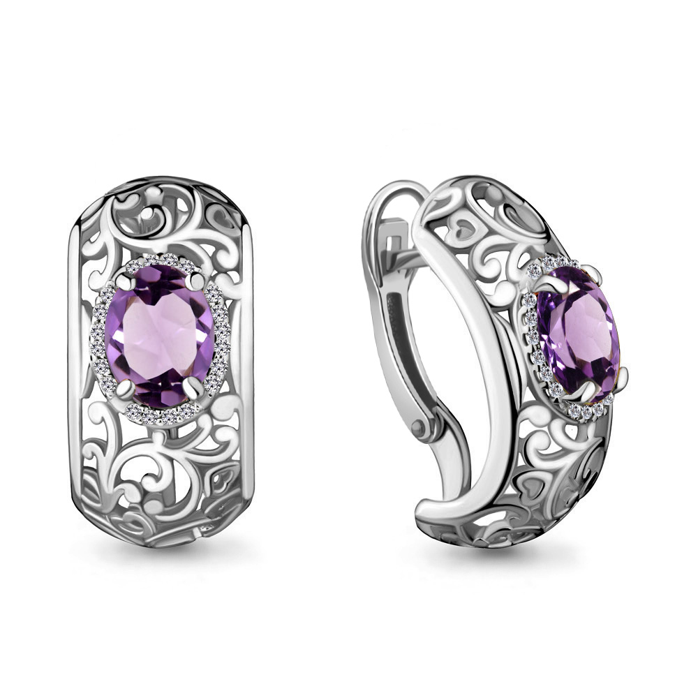 4436604А Серьги из Серебра с аметистами, фианитами