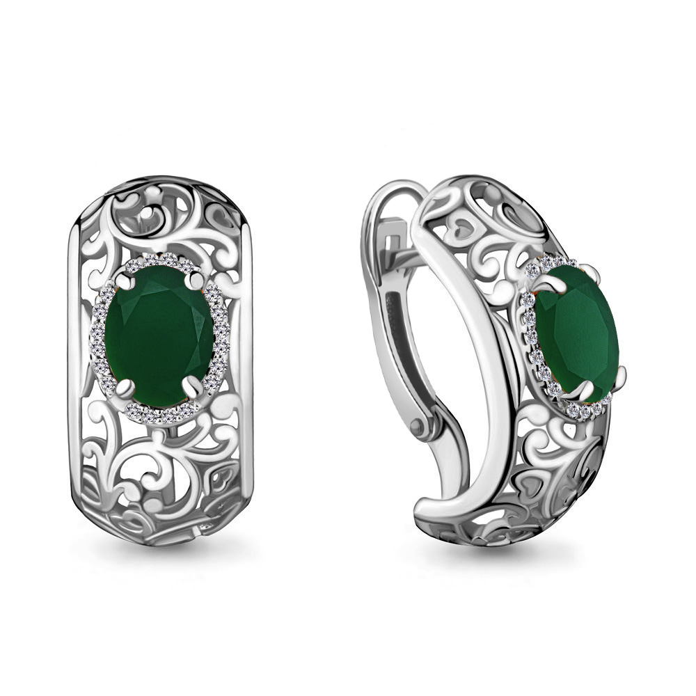 4436609А Серьги из Серебра с агатами, фианитами
