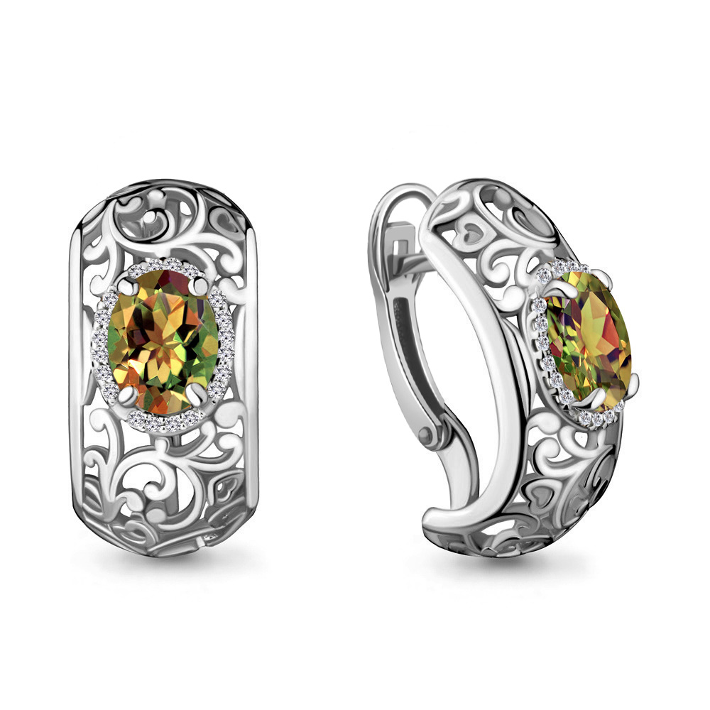4436619А Серьги из Серебра с султанитами иск., фианитами