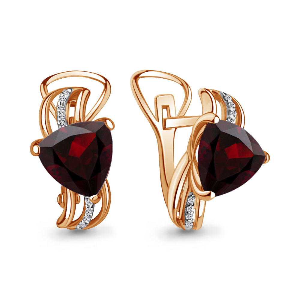 4439103А Серьги из Золота с гранатами, фианитами