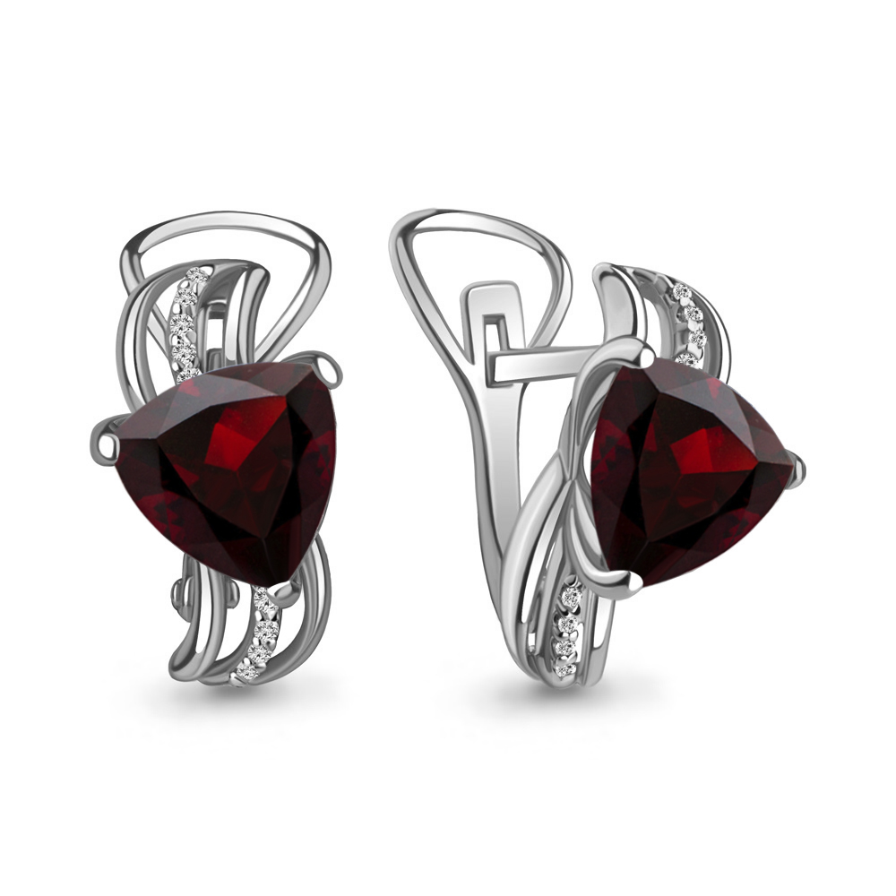 4439103А Серьги из Серебра с гранатами, фианитами
