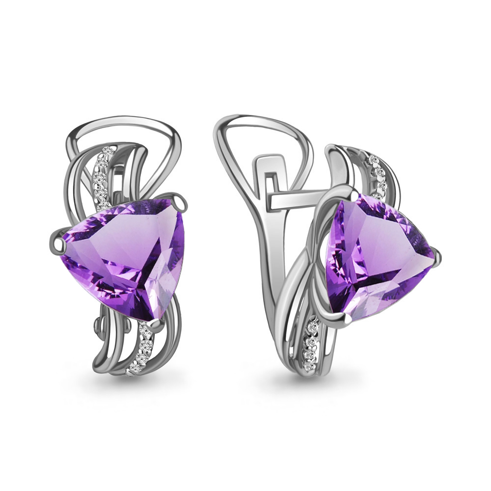 4439104А Серьги из Серебра с аметистами, фианитами