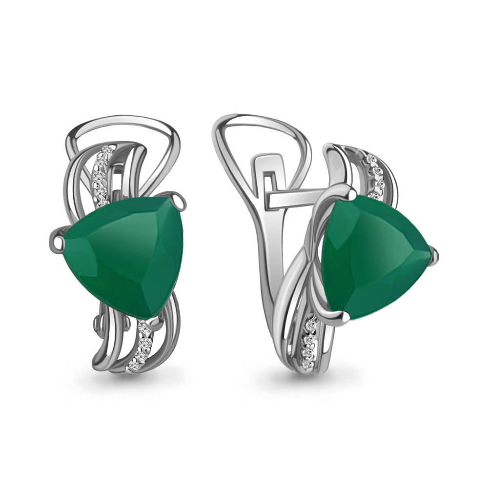 4439109А Серьги из Серебра с агатами, фианитами