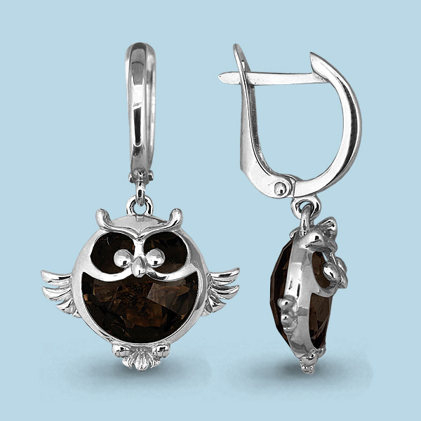 4439601 Серьги из Серебра с кварцами дымчатыми