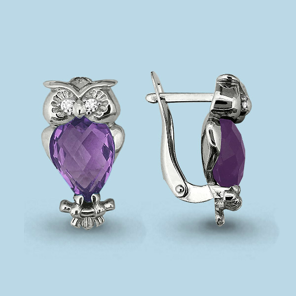 4439804А Серьги из Серебра с аметистами, фианитами