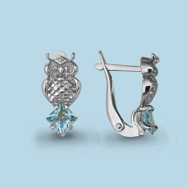 4440002 Серьги из Серебра с топазами скай блю