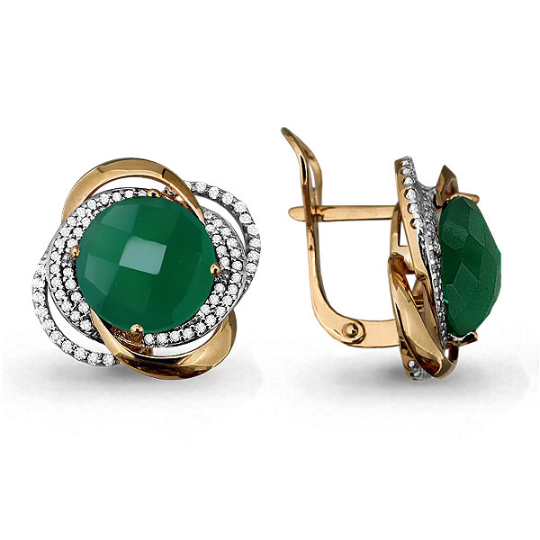 4440609А Серьги из Золота с агатами, фианитами из коллекции "Камелия"