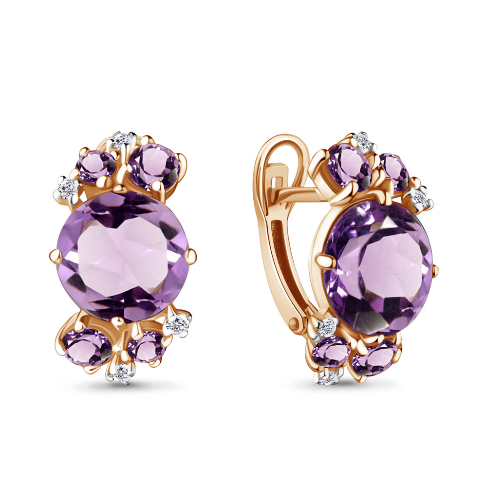 4440704А Серьги из Золота с аметистами, фианитами из коллекции "Фруктовый лёд"