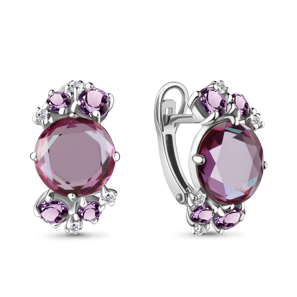 4440728А Серьги из Серебра с александритами иск., аметистами, фианитами