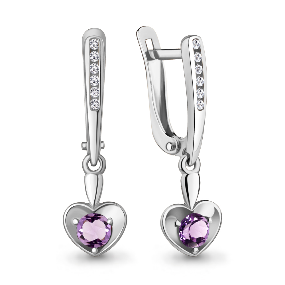 4440904А Серьги из Серебра с аметистами, фианитами