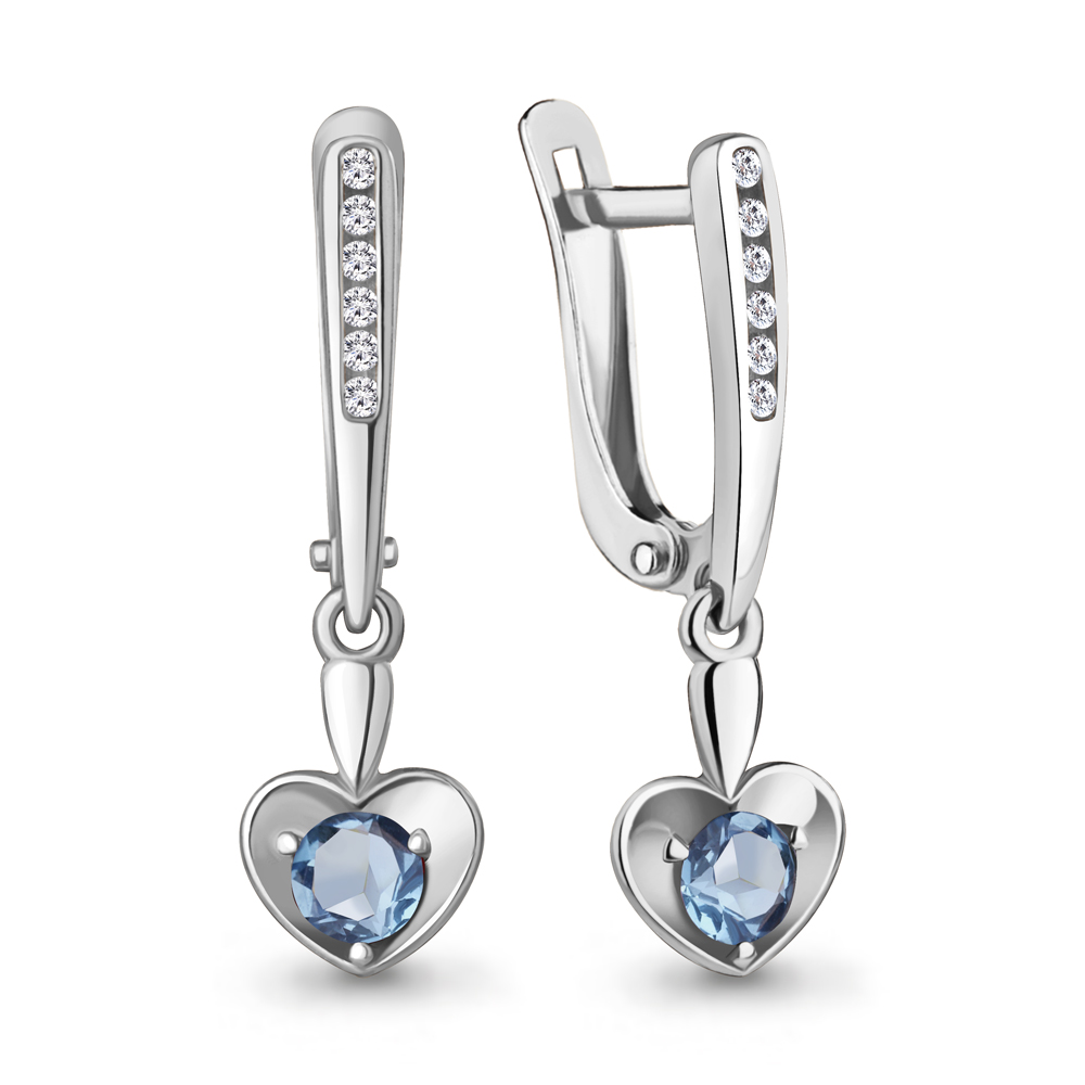 4440905А Серьги из Серебра с топазами свисс блю, фианитами