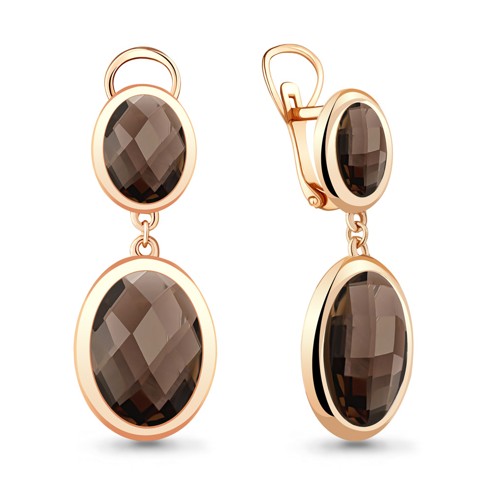 4441201 Серьги из Золота с кварцами дымчатыми