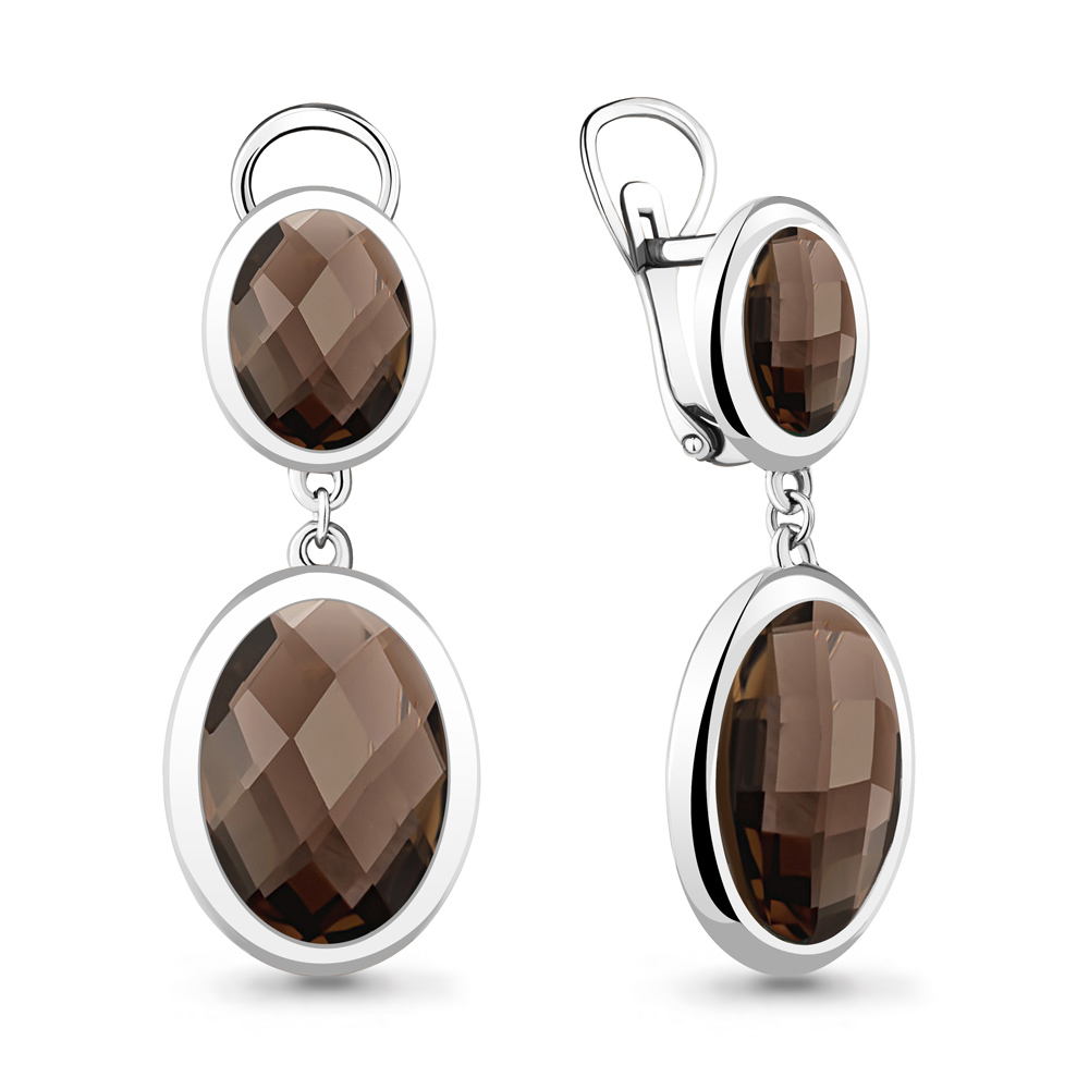 4441201 Серьги из Серебра с кварцами дымчатыми