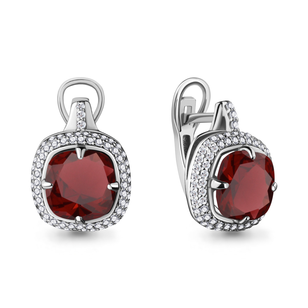 4442303А Серьги из Серебра с гранатами, фианитами из коллекции "Фруктовый лёд"