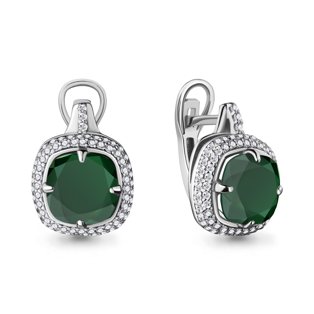 4442309А Серьги из Серебра с агатами, фианитами из коллекции "Фруктовый лёд"