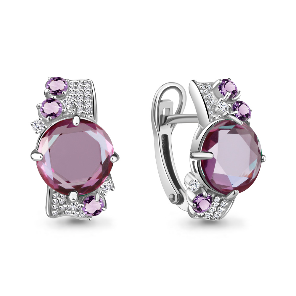 4442728А Серьги из Серебра с александритами иск., аметистами, фианитами